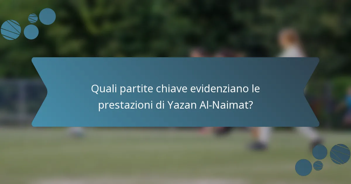 Quali partite chiave evidenziano le prestazioni di Yazan Al-Naimat?